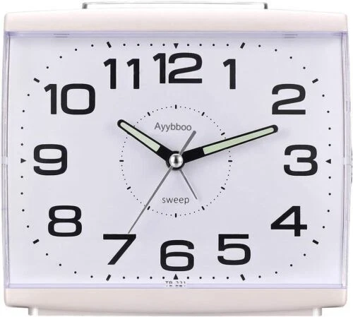 Ayybboo Alarm Clocks Bedside Battery Powered Analogue, Analogue White
