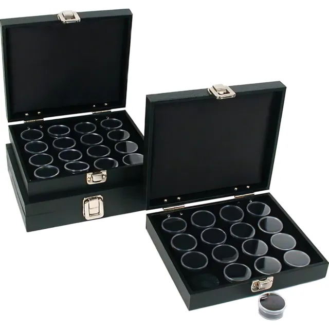 48 Gem Jars Black Tray Display Gemstone Travel Case