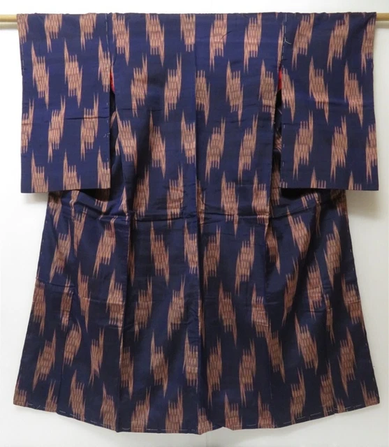 2311T07z690 Antique Japanese Kimono Silk MEISEN KOMON  Dark navy
