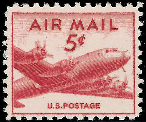 1947 Airmail DC-4 Skymaster Single 5c Postage Stamp - MNH, OG -Scott# C33 -DS177