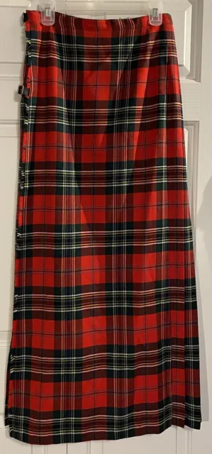 Kinloch Anderson Scotland Classic Kilted Maxi Skirt Vintage Red Wool Tartan S/M