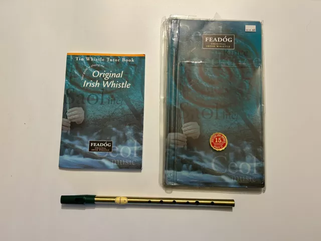 Feadog Tin Whistle in the Key of "D" Plated with Tutor Book