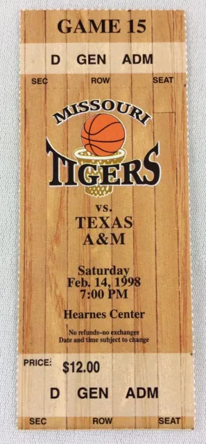 1998 02/14 Texas A&M at Missouri Tigers Basketball Ticket Stub