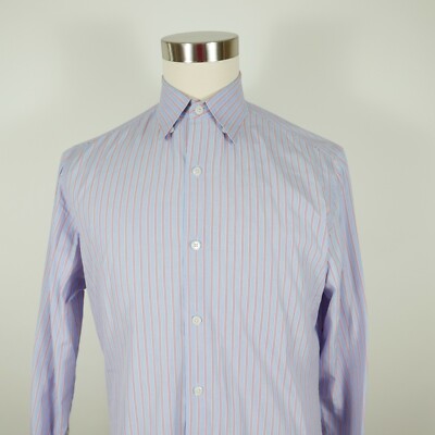 J Hilburn Tessitura Monti Mens LS Button Down Light Blue Striped Shirt No Tag M?