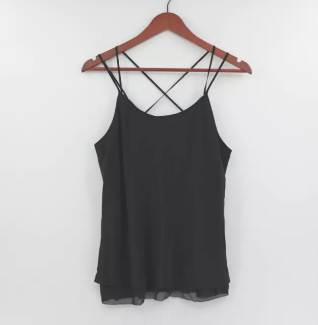 Olivia Palermo x Chelsea28 Strappy Top Womens Medium Black Silk Minimalist