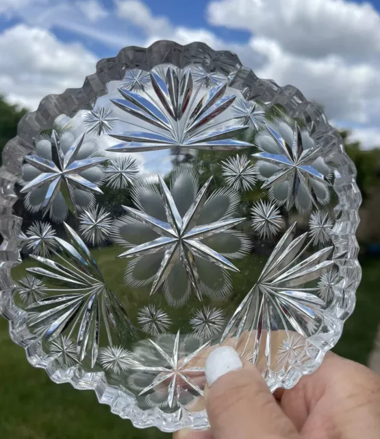 Small Clear Cut Glass Bowl Candy Dish Crystal Sawtooth Edge 6"x1.5”