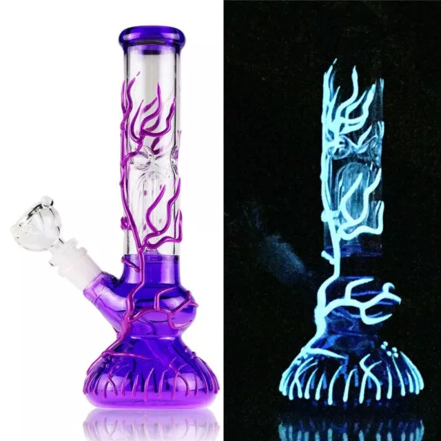 10'' Purple Glass Bong Water Pipe Glass Hookah Heavy Smoking Bong with Bowl
