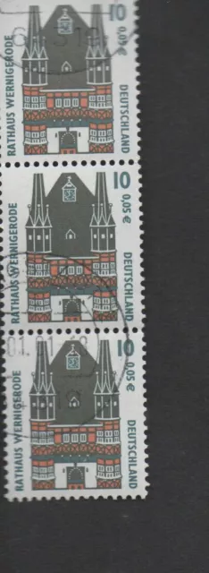 BRD Mi-Nr. 2139 Sehenswürdigkeiten 3er Streifen 10 Pfg./0,05 € Zählnr.415 gest.