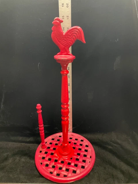 Cast Iron Red Rooster Paper Towel Holder Stand Country Kitchen Farmhouse Decor