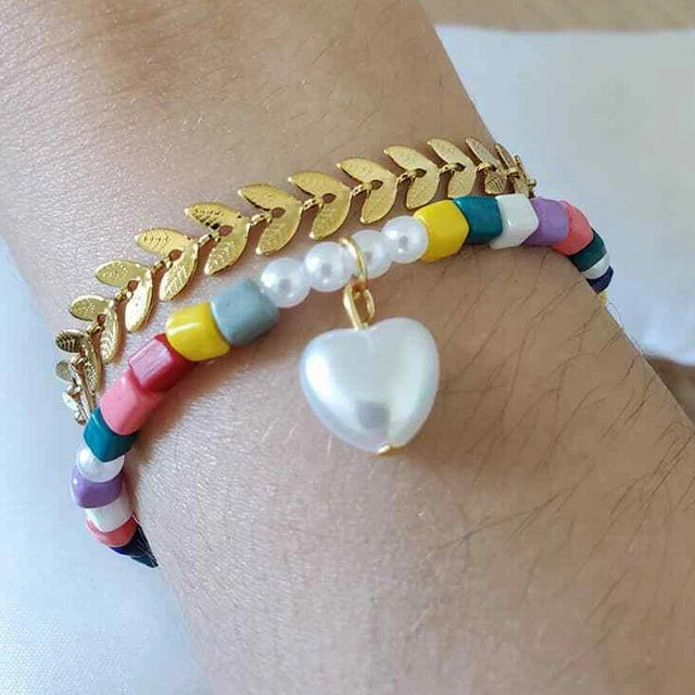 Bracelet Multi-rang Bleu Perles élastique Avec Breloque Arbre De Vie - Style Bohème Chic