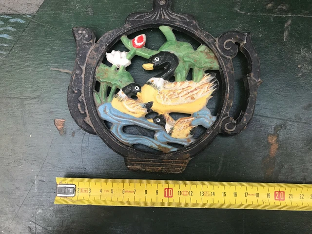 Vieux Dessous-de-plat En Fonte émaillée Bleue, Années 50, Décor Animaux