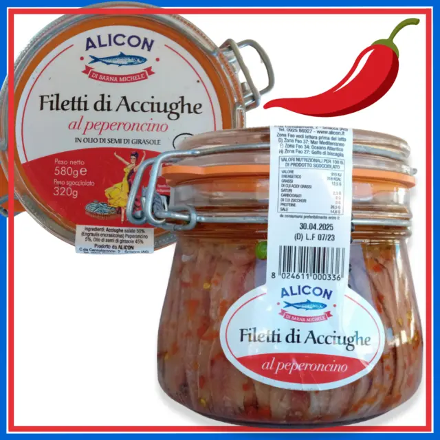 1 Filetti di Acciughe Alici in olio Salate Piccanti Italia Sicilia SCIACCA sg