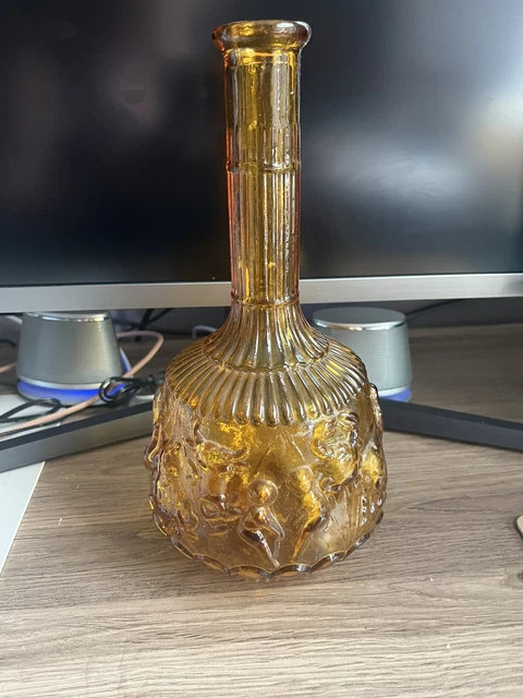 Vintage EMPOLI  Italian Amber Glass Zodiac Genie Bottle Decanter * No Stopper*