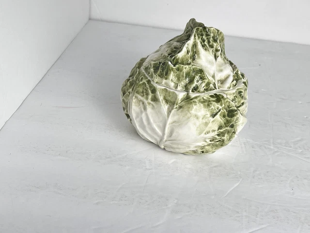 Majolica Cabbage Bowl. Vintage Italian Villa Fiord Art Pottery. Lidded Lettuce. 2