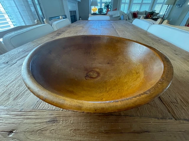 Antique/Vintage Wooden Hand Carved Primitive Rustic Serving Fruit Dough Bowl 13"