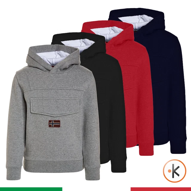 Felpa con Cappuccio Uomo Maglia Sportiva Grigia Nera Tinta Unita Tascone Casual