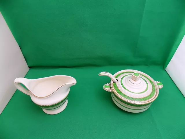 Losol Ware Green / Gold Gravy Boat & Milk Jug 2