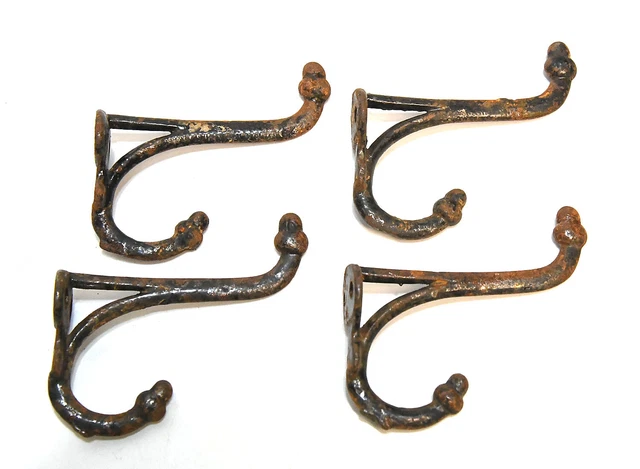 4 Vintage Matching Metal Acorn Tip Wall Coat Or Hat Double Prong Hooks