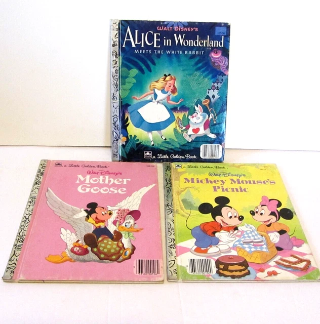 Disney, Little Golden Books, 1950's, Alice in Wonderland, Mother Goose & Picnic
