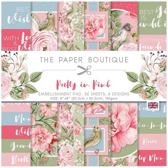 Pretty In Pink 8 x 8 Rose Embellishment Sentiment Paper Pad Birthday Card Making