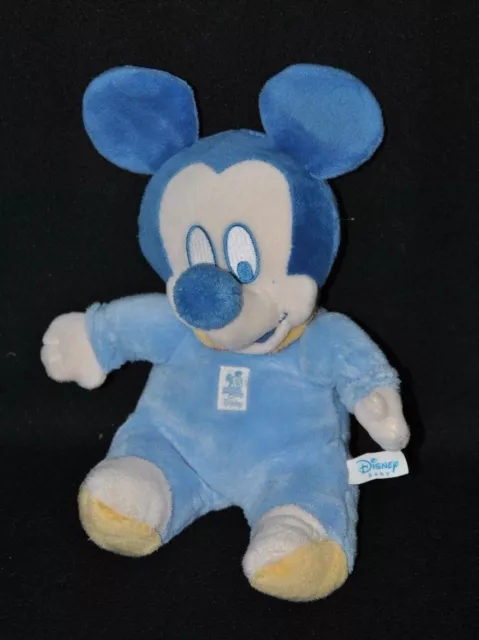 Peluche doudou mickey DISNEY BABY NICOTOY bleu blanc col jaune 23 cm TTBE