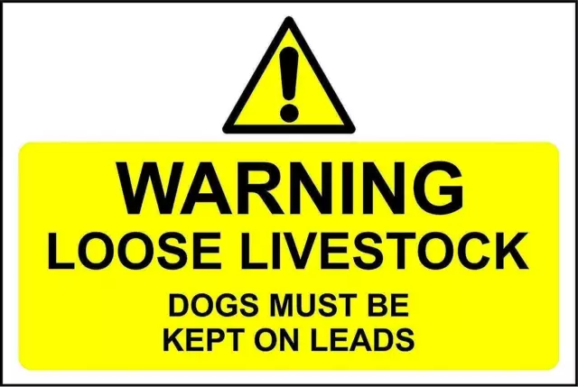 Warning loose livestock dogs must be kept on leads metal park safety sign