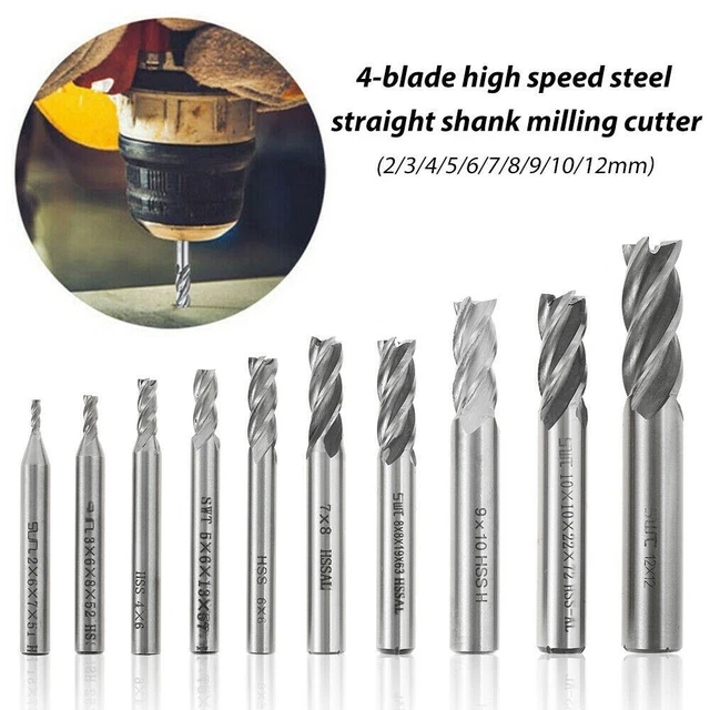 10Pcs Tungsten Carbide 4Flute HSS End Milling Cutter Slot Drill Bit Set 2-12mm