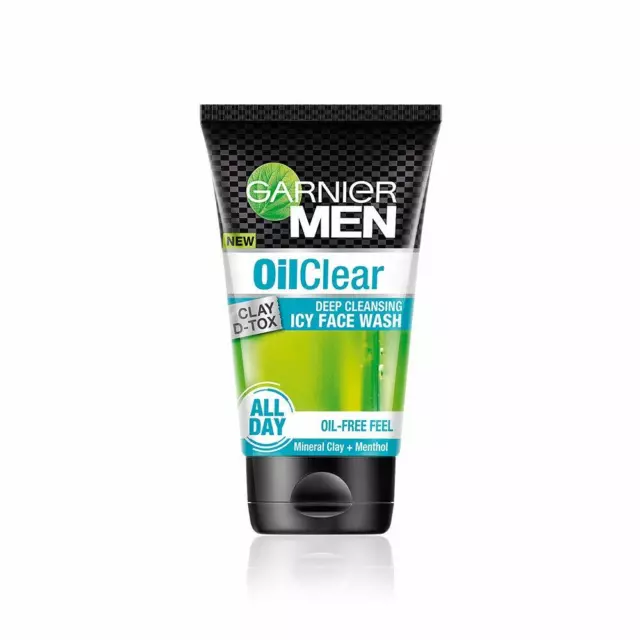 Garnier para hombre arcilla transparente al aceite D-Tox limpieza profunda lavado facial helado, 100 gm