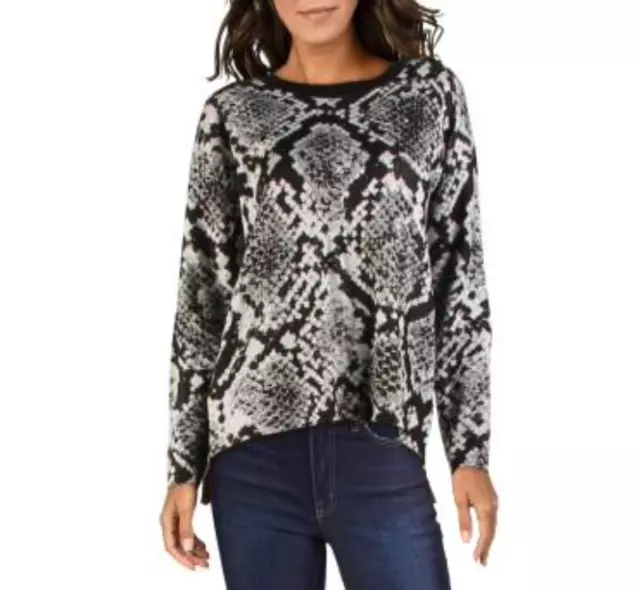 DKNY Womens Python Printed Step Hem Sweater - Small