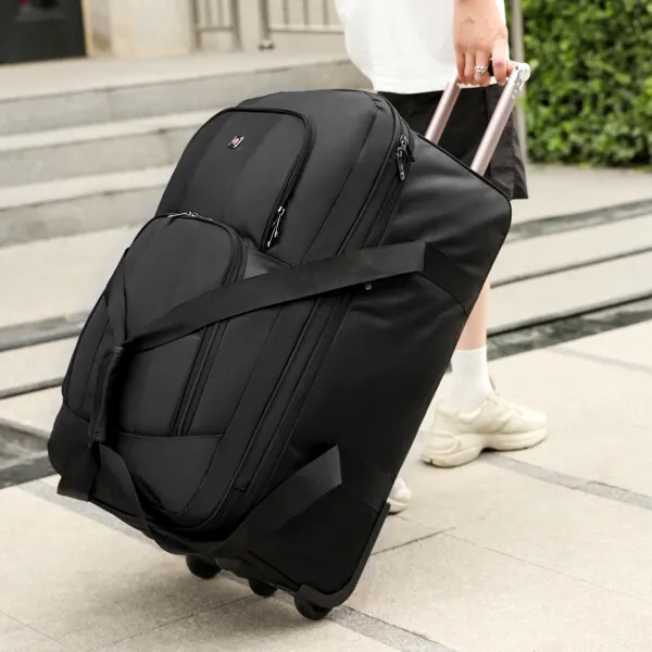 Expandable Waterproof Duffle Bag with Wheel Carry on Luggage Black