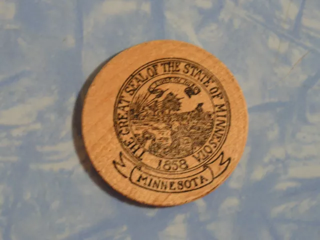 Vintage Wooden Nickel Great Seal State of Minnesota 1858 Coin Trade Token MN