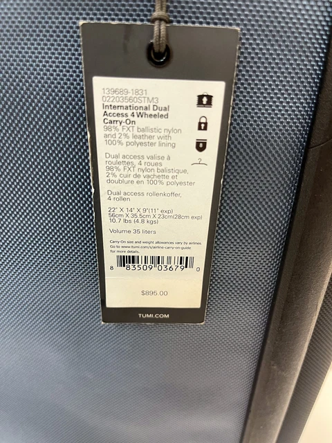 TUMI Alpha 3 22" Expandable Carry On 4 Wheel Dual Lock Spinner 139689 / 02203560 15