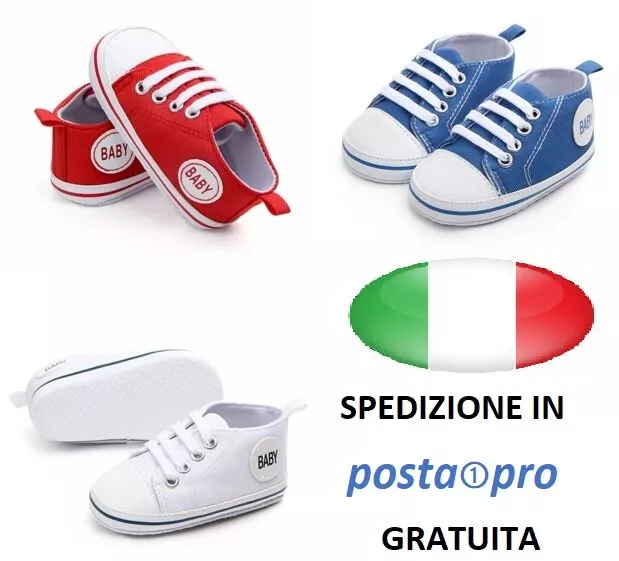 Scarpe Neonato Bambini In Tessuto Tela E Comodo Antiscivolo Modello Baby