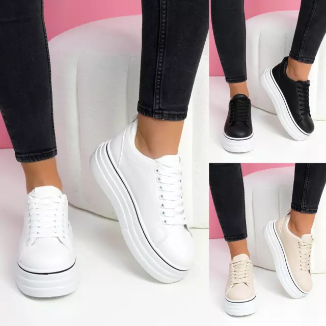 Womens Ladies Platform Flatform Trainers Snakers Comfy Fashion Women Shoes