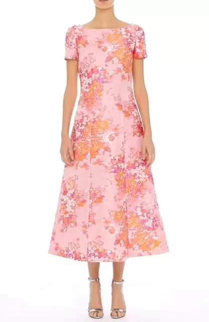 ST. JOHN Pink Floral Jacquard Washed Bouquet Tea Length Midi Skirt Dress 10 US