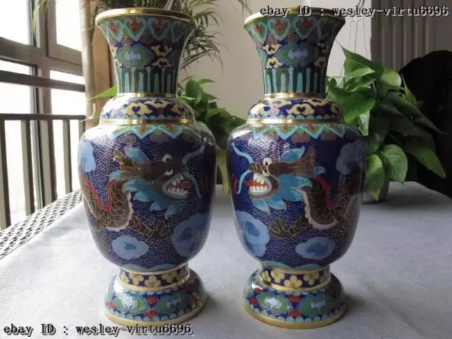 Chinese Royal palace Copper cloisonne enamel Dragon & phoenix Aquarius Pot Vase