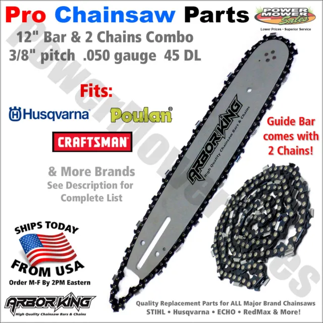 12” Chainsaw Bar & 2 Chains 3/8 .050 45 DL Craftsman Husqvarna / 136 137 105698