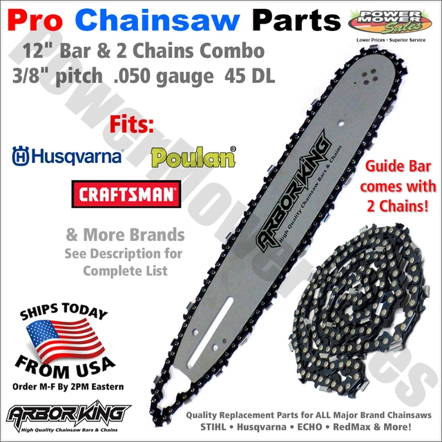 12” Chainsaw Bar & 2 Chains 3/8 .050 45 DL Craftsman Husqvarna / 136 137 105698