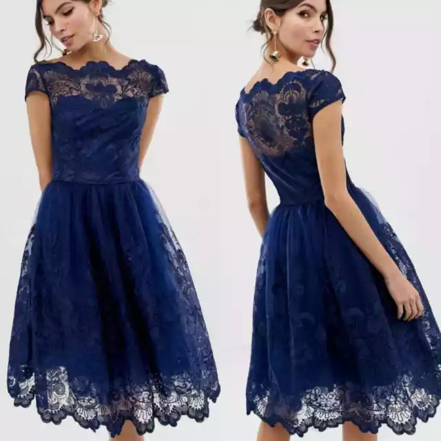 Modcloth Chi Chi London Exquisite Elegance Lace Dress Navy NEW US Size 6