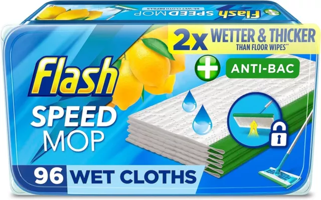 Flash Speedmop Wet Cloth Refills, Floor Cleaner, Lemon Anti-Bac, 96 Wipes (24 x