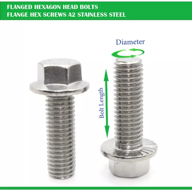 Flanged Hexagon Head Bolts Flange Hex Screws A2 Stainless Steel M5 M6 M8 M10