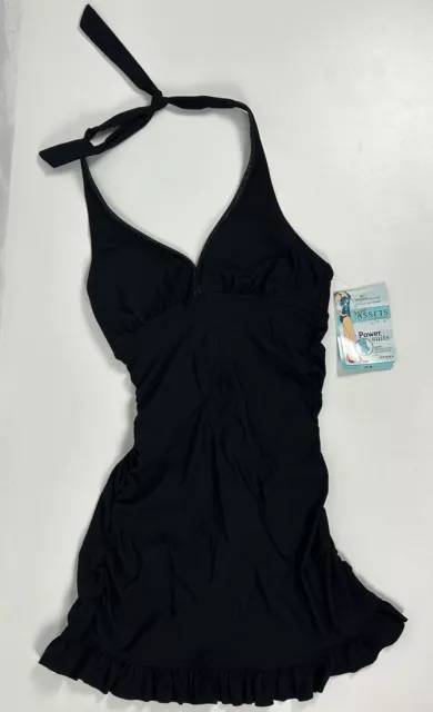 Love Your Assets Sara Blakely Spanx Halter Swim Dress Size M Black Ruffle Skirt