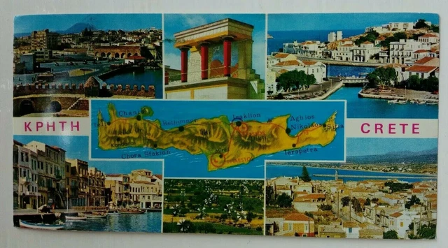 LARGE MULTIVIEW CARD;CRETE;MAP; Kingfisher Stamp 1979;Who Pays The ...