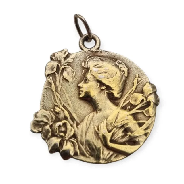 Médaille En Bronze Art Nouveau - Femme Avec Arbre Et Feuilles - Vintage Français - Circ.
