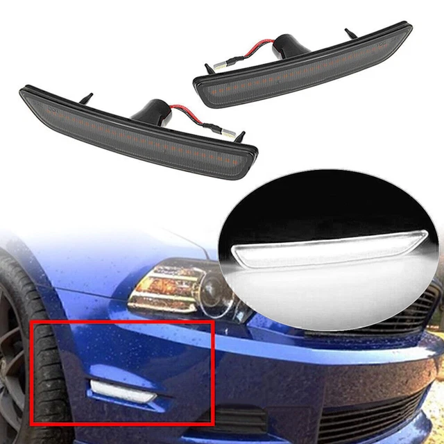 1 Pair White LED Front Black Car Side Marker Lights For Ford Mustang 2010-2014