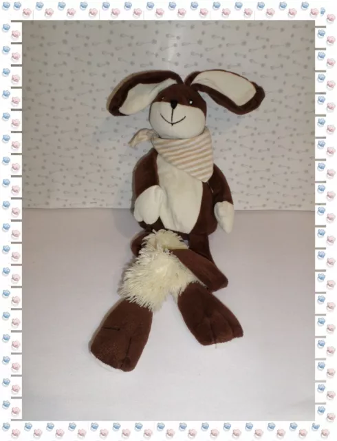 ② - Doudou Peluche Lapin Marron Ecru Grandes Jambes Badana Les Petites Maries