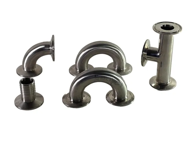 Tri Clamp Fittings  90° & 180° Elbow (3) Way 1000WOG Sanitary Grade Lot of (5)