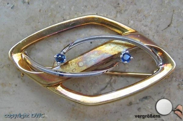 Ansteck Nadel Brosche in 14 Kt 585 er Gold mit Safir Saphir Edel