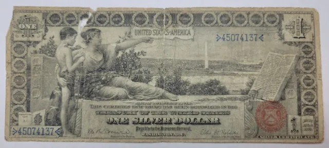 1896 $1 Educational Silver Certificate One Dollar Scarce Type Minor Tears *F390