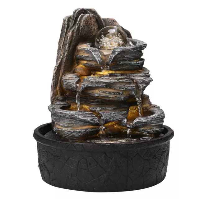 Indoor Desktop Water Feature Fountain Cascading Stone Waterfall LED Crystal Ball